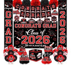 Graduation Decorations Class of 2026,Red Graduation Party Supplies- Congrats Grad Decorations Banner ＆ Hanging Swirls,Graduation Card Box