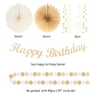 Champagne-Gold Beige Fall Boho Birthday Party-Decorations - 21pcs Autumn Neutral Retro Happy Banner,One Sweet Peach Paper Streamers Lanterns