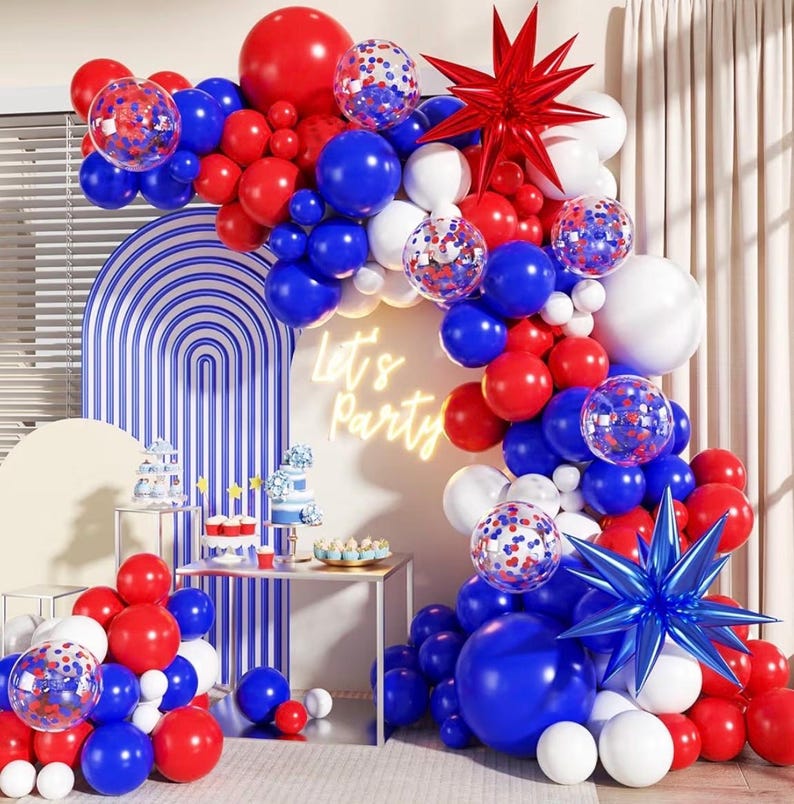 Red White and Blue Balloon Garland Arch Kit, 140Pcs Blue Red White 4th of July Balloons for Patriotic Decorations 4th of July Memorial Day