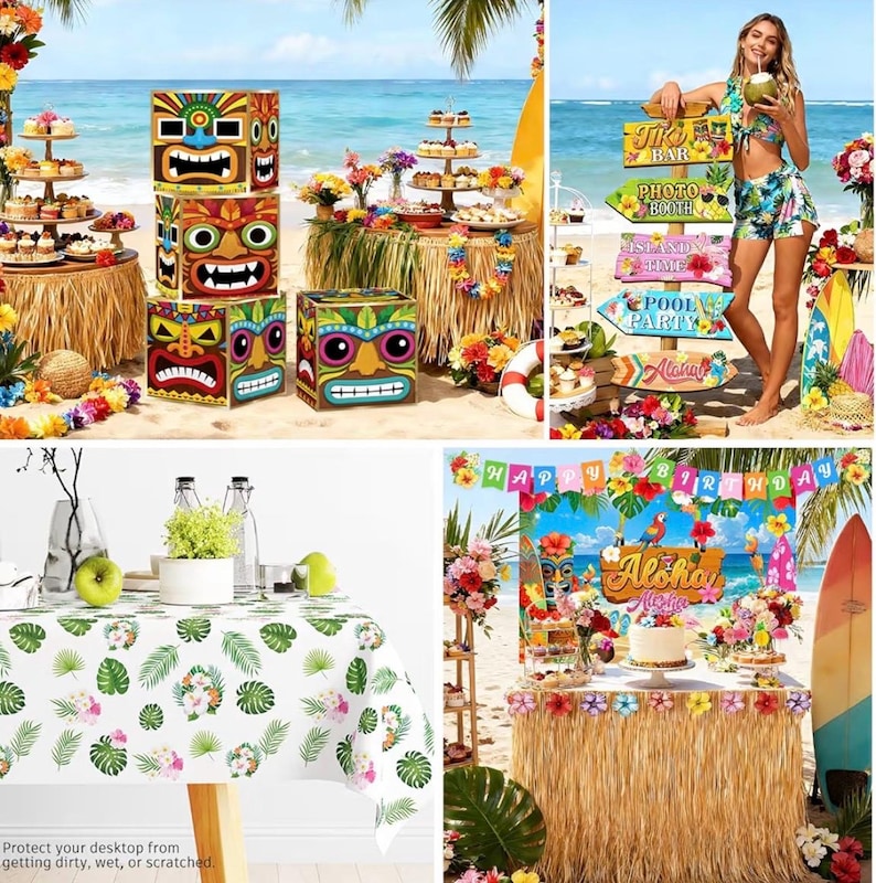320pcs Hawaiian Party Decorations Complete Party Set, Serves for 25 Guests, Luau Birthday Decorations, Aloha Hawaii Birthday Decorations