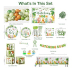 280PCS Dinosaur Baby Shower Decorations, 25 Dinosaur Theme Tableware, Includes It's A Boy Plates and Napkins, Backdrop, Balloon Kit