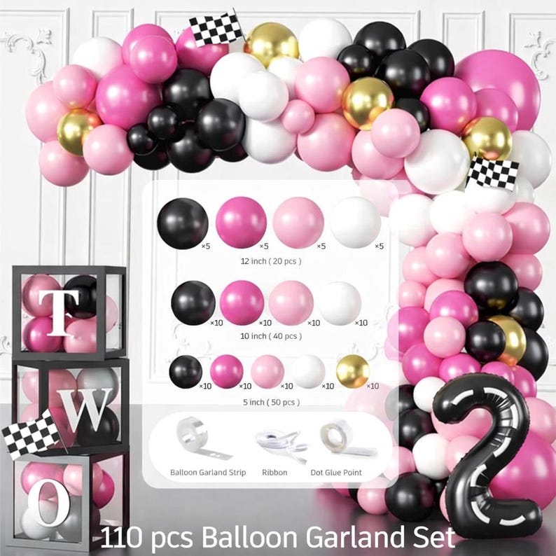 291pcs Two Fast Birthday Decor for 2 Year Old Girl, Worry-free One-stop Set for 25 Guests, includes Balloon Arch Plates for Girls 2nd Bday