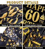 60th Birthday Banner - Black & Gold - 71 x 45 Inch - Happy 60th Birthday Decor