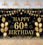 60th Birthday Banner - Black & Gold - 71 x 45 Inch - Happy 60th Birthday Decor