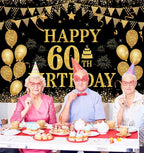 60th Birthday Banner - Black & Gold - 71 x 45 Inch - Happy 60th Birthday Decor