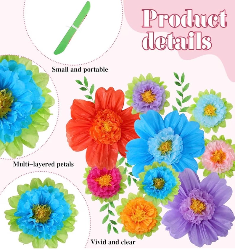 Large Colorful Tissue Paper Flowers Giant Fiesta Paper Pom Poms Mexican Birthday Decorations for Wall Wedding Backdrop Centerpiece Party