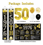 50th Birthday Decorations Men Women, Black Gold Back in 1976 Poster Backdrop Balloons Hanging Swirls, Happy 50th Birthday Sash Door Banners