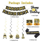 50th Birthday Decorations Men Women, Black Gold Back in 1976 Poster Backdrop Balloons Hanging Swirls, Happy 50th Birthday Sash Door Banners