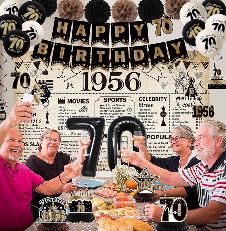 70th Birthday Party Decorations for Men Women, Vintage Back in 1955 Banner, Black 70 Number Balloons & Cake Topper, Vintage 1955 70 Birthday