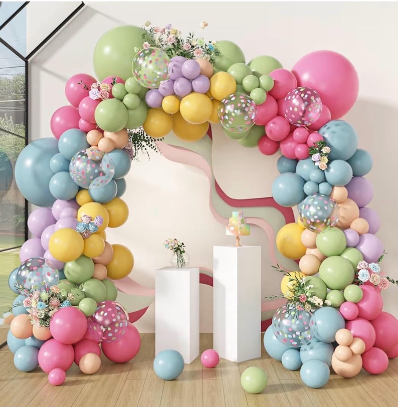 153Pcs Spring Flower Balloons Arch Garland Kit Pink Green Yellow Dusty Blue Wildflower Balloons for Floral Baby in Bloom Shower Daisy Bday