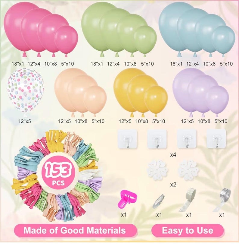 153Pcs Spring Flower Balloons Arch Garland Kit Pink Green Yellow Dusty Blue Wildflower Balloons for Floral Baby in Bloom Shower Daisy Bday