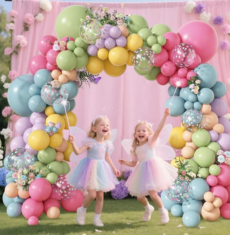 153Pcs Spring Flower Balloons Arch Garland Kit Pink Green Yellow Dusty Blue Wildflower Balloons for Floral Baby in Bloom Shower Daisy Bday