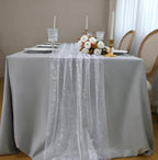 White Silver Gauze Table Runner 120 Inch 10FT, Glitter Metallic Foil Sheer Dining Holiday Wedding Anniversary Birthday Table Decor for Home