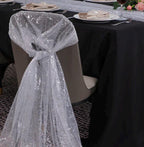 White Silver Gauze Table Runner 120 Inch 10FT, Glitter Metallic Foil Sheer Dining Holiday Wedding Anniversary Birthday Table Decor for Home