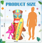 5 ft Inflatable Tiki Flamingo Surfboard Luau Hawaiian Party Decorations Summer Inflatables Outdoor LED Lighted Tiki Blow up Beach Tropical