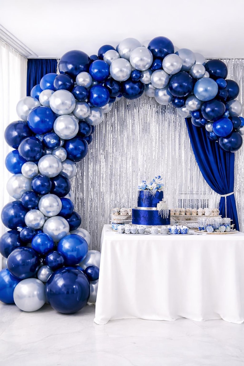 Navy Blue Silver Balloon Garland Kit, Royal Blue Balloon Arch for Birthday, Baby Shower, Graduation, Wedding Party Decor , 160Pcs