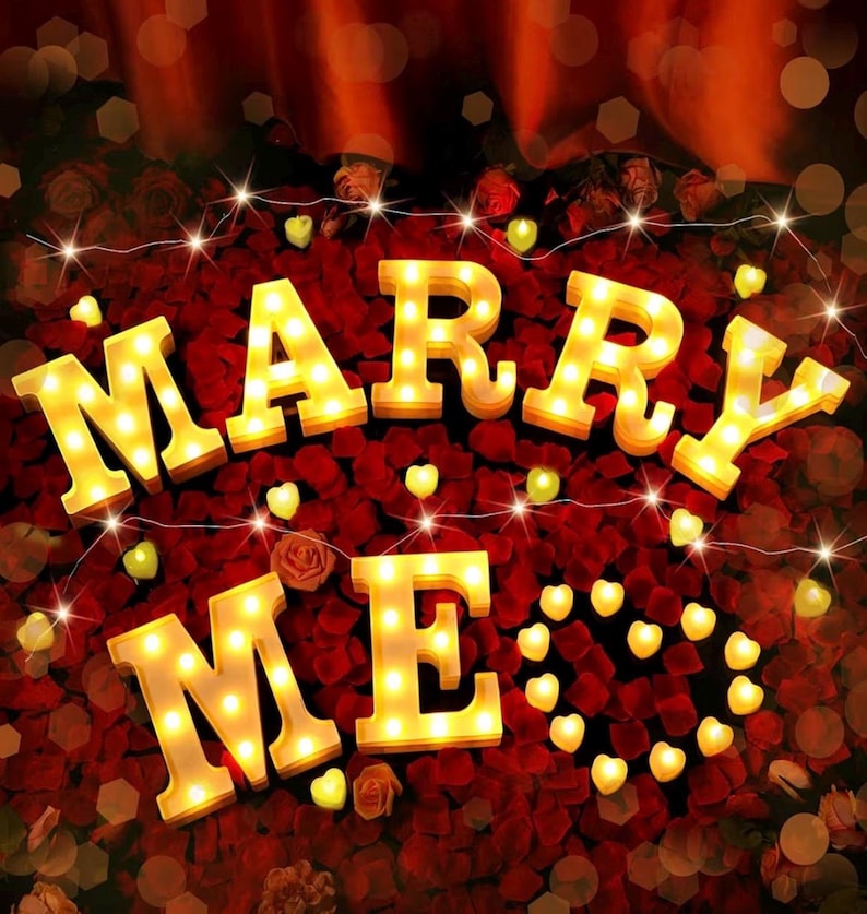 Marry Me Light up Letters Proposal Decorations Will You Marry Me Sign Rose Petals 24 LED Candles Romantic Night Light for Proposal Engagemen
