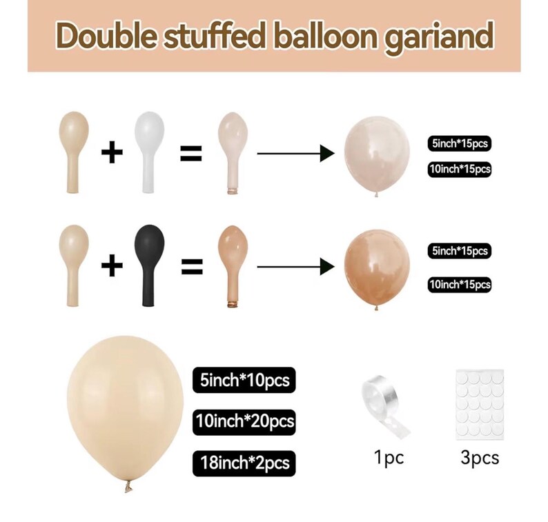 Netural Balloon Garland Arch Kit, Double Stuffed Beige Cream Tan Balloons Garland Blush White Sand Boho Balloon for Netural Baby Shower