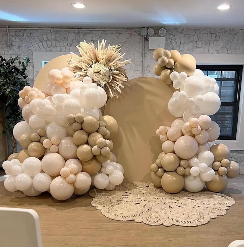 Netural Balloon Garland Arch Kit, Double Stuffed Beige Cream Tan Balloons Garland Blush White Sand Boho Balloon for Netural Baby Shower