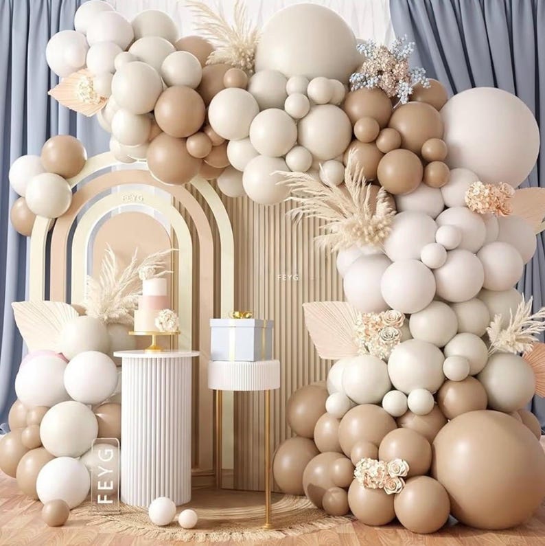 Netural Balloon Garland Arch Kit, Double Stuffed Beige Cream Tan Balloons Garland Blush White Sand Boho Balloon for Netural Baby Shower