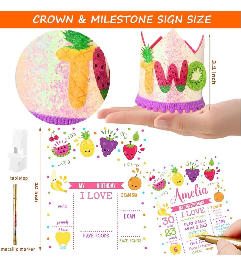 Twotti Fruity Birthday Decorations, Fruit Themed 2nd Tutti Frutti Party Decorations Backdrop Balloon Garland Glitter Banner Cake Topper
