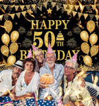 50th Birthday Decorations for Men Women Happy 50th Birthday Banner Party Decorations Black Gold 50 Years Birthday Party Suppiles Background