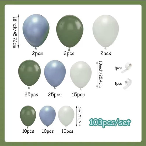 103pcs Sage Green Dusty Blue Balloon Garland Arch Kit, with Pastel Green Blue and Sand White Balloons, for Ocean Theme Beach Theme Dinosaur