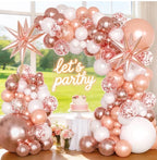 Rose Gold Balloons Garland Arch Kit,144pcs Metallic Rose Gold White Balloons Rose Gold Confetti Balloons for Women Birthday Wedding Bridal