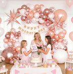 Rose Gold Balloons Garland Arch Kit,144pcs Metallic Rose Gold White Balloons Rose Gold Confetti Balloons for Women Birthday Wedding Bridal