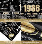 Large 40th Birthday Decorations Back in 1986 Banner Backdrop for Men Women, Happy 40 Birthday Sign Poster Party Supplies, Black Gold Forty