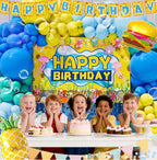 Sponge Birthday Decorations Kit - 153Pcs Under the Sea Party Supplies with Balloon Arch, Backdrop & Video Guide - All-in-One Vibrant Decor