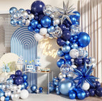 Blue White Silver Balloon Garland Arch Kit, 140Pcs Navy Light Metallic Blue Silver White Confetti Balloons With Stars for Birthday Wedding