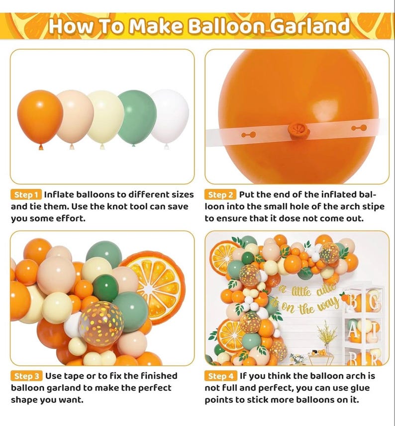 138pcs Little Cutie Baby Shower Balloon Boxes Decorations, Baby Block with Letters Orange Balloon Garland Kit A Little Cutie is On The Way