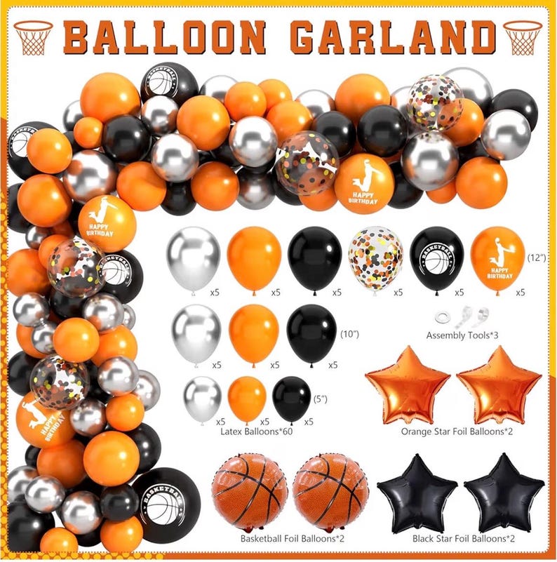 Basketball Birthday Party Decorations, Basketball Themed Party Decorations Supplies Include Balloon Arch Kit Banner Cake Topper Backdrop