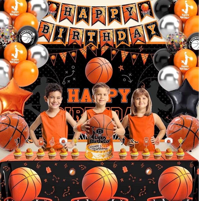 Basketball Birthday Party Decorations, Basketball Themed Party Decorations Supplies Include Balloon Arch Kit Banner Cake Topper Backdrop