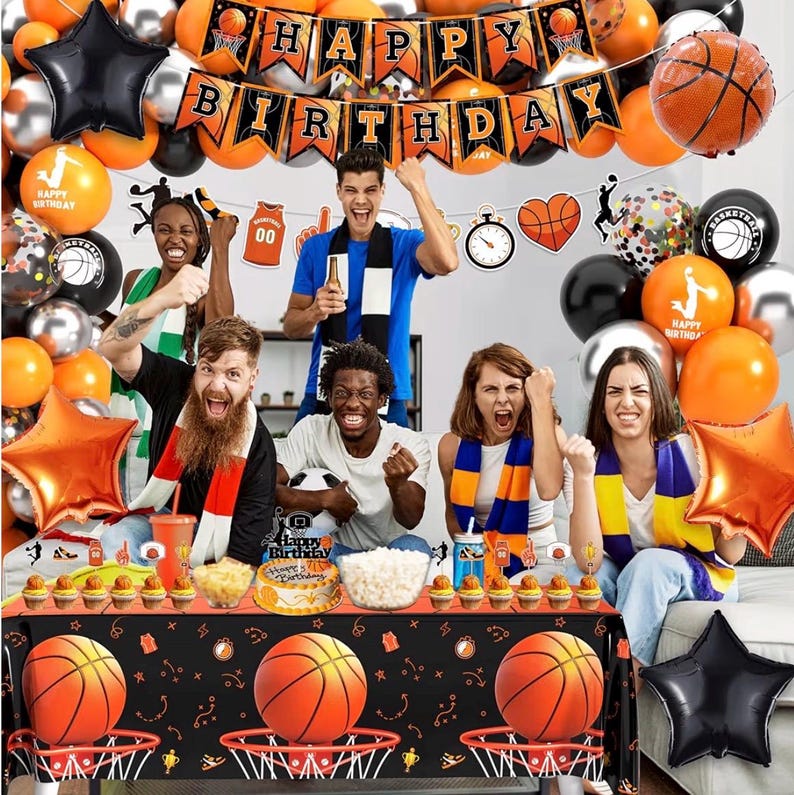 Basketball Birthday Party Decorations, Basketball Themed Party Decorations Supplies Include Balloon Arch Kit Banner Cake Topper Backdrop