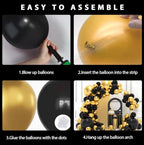 Black and Gold Balloons Garland Arch Kit, 134pcs Black and Metallic Gold Balloons with Different Size for Graduation, 2024 New Year,Birthday