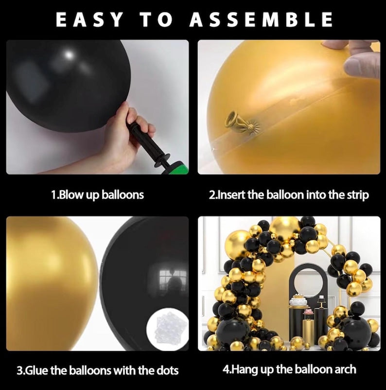 Black and Gold Balloons Garland Arch Kit, 134pcs Black and Metallic Gold Balloons with Different Size for Graduation, 2024 New Year,Birthday