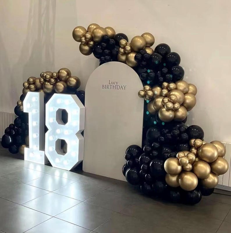Black and Gold Balloons Garland Arch Kit, 134pcs Black and Metallic Gold Balloons with Different Size for Graduation, 2024 New Year,Birthday