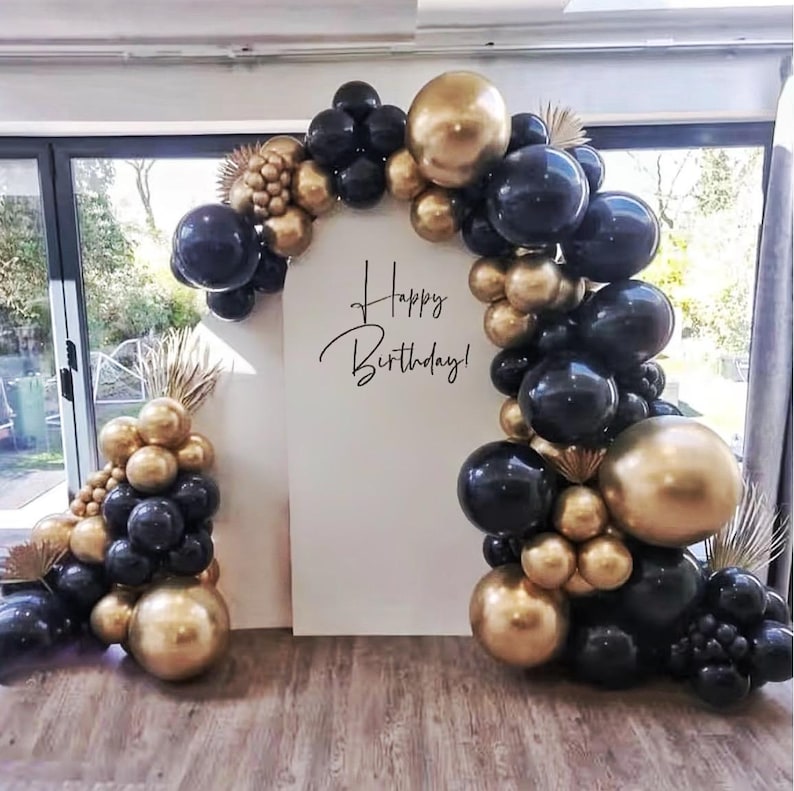 Black and Gold Balloons Garland Arch Kit, 134pcs Black and Metallic Gold Balloons with Different Size for Graduation, 2024 New Year,Birthday