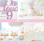 On Cloud 9 Birthday Decorations for Girls – 112 PCs Cloud Theme 9th Birthday Party Supplies with Backdrop Crown Foil Balloon Banner