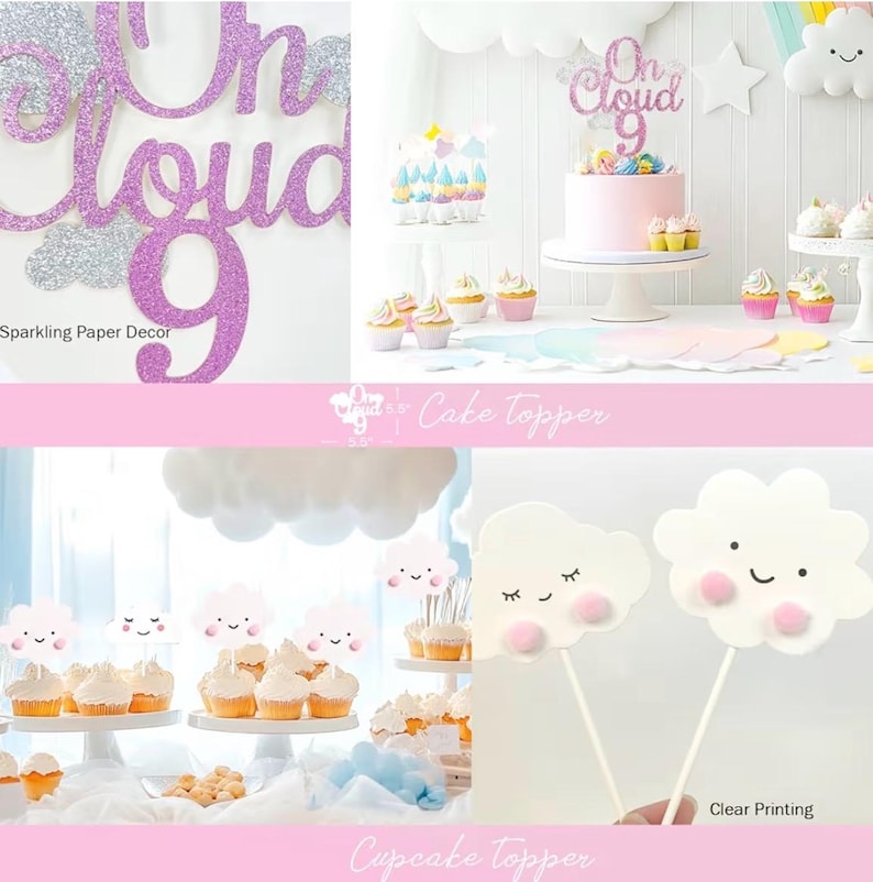 On Cloud 9 Birthday Decorations for Girls – 112 PCs Cloud Theme 9th Birthday Party Supplies with Backdrop Crown Foil Balloon Banner