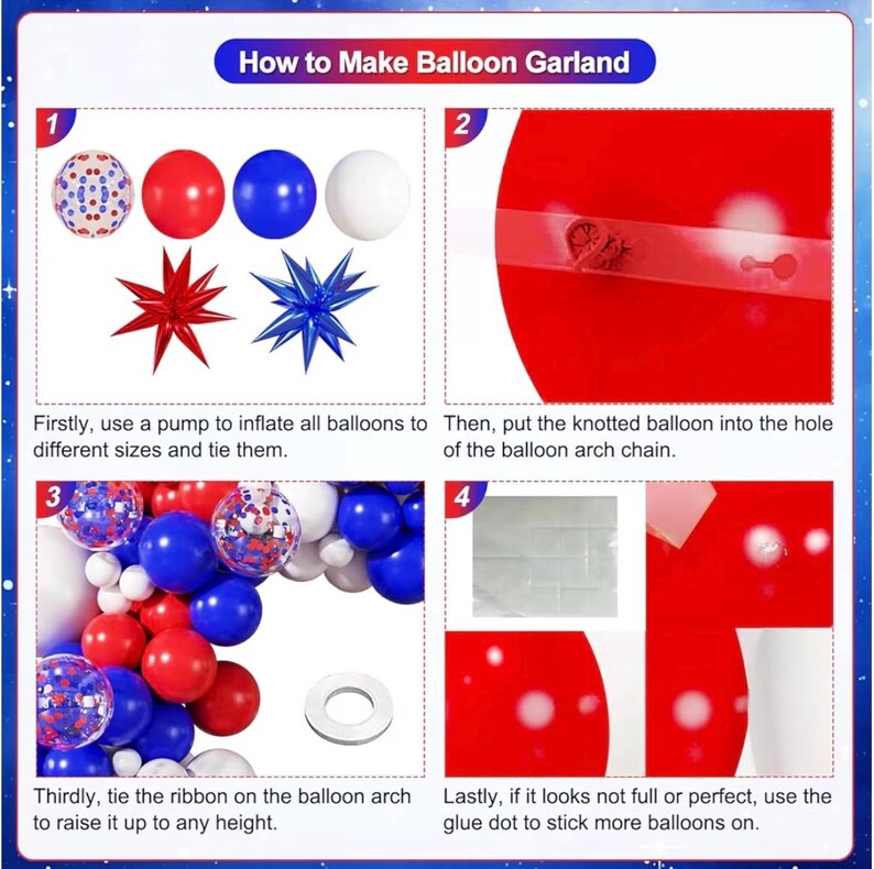 Red White and Blue Balloon Garland Arch Kit, 140Pcs Blue Red White 4th of July Balloons for Patriotic Decorations 4th of July Memorial Day