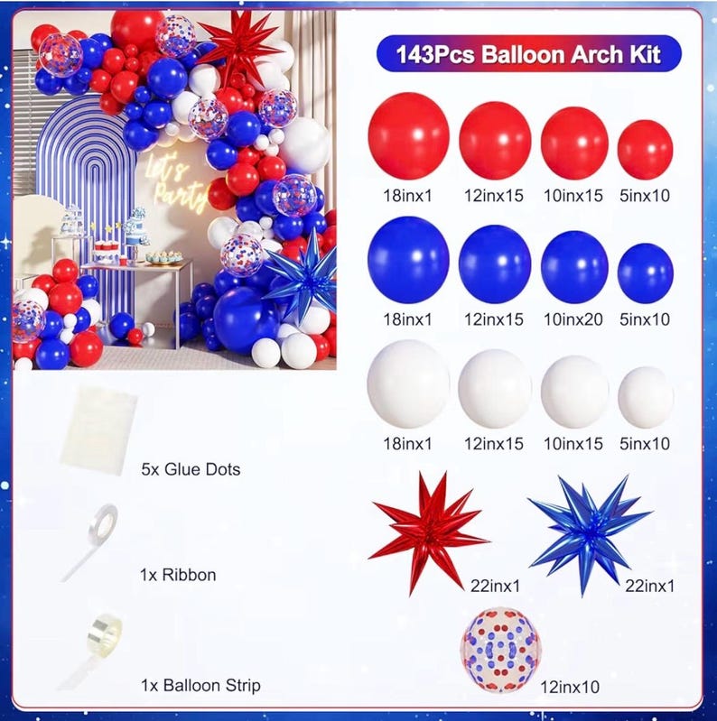 Red White and Blue Balloon Garland Arch Kit, 140Pcs Blue Red White 4th of July Balloons for Patriotic Decorations 4th of July Memorial Day