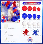 Red White and Blue Balloon Garland Arch Kit, 140Pcs Blue Red White 4th of July Balloons for Patriotic Decorations 4th of July Memorial Day