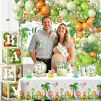 280PCS Dinosaur Baby Shower Decorations, 25 Dinosaur Theme Tableware, Includes It's A Boy Plates and Napkins, Backdrop, Balloon Kit
