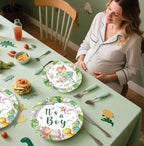 280PCS Dinosaur Baby Shower Decorations, 25 Dinosaur Theme Tableware, Includes It's A Boy Plates and Napkins, Backdrop, Balloon Kit