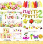 Twotti Fruity Birthday Decorations, Tutti Frutti Party Supplies with Backdrop, Balloon Garland, Cake Topper, Banner, Boxes for Girls 2nd