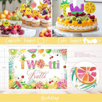 Twotti Fruity Birthday Decorations, Tutti Frutti Party Supplies with Backdrop, Balloon Garland, Cake Topper, Banner, Boxes for Girls 2nd