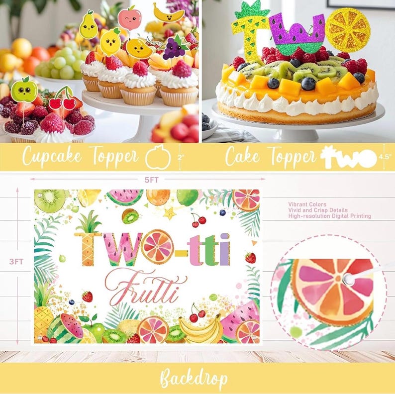 Twotti Fruity Birthday Decorations, Tutti Frutti Party Supplies with Backdrop, Balloon Garland, Cake Topper, Banner, Boxes for Girls 2nd